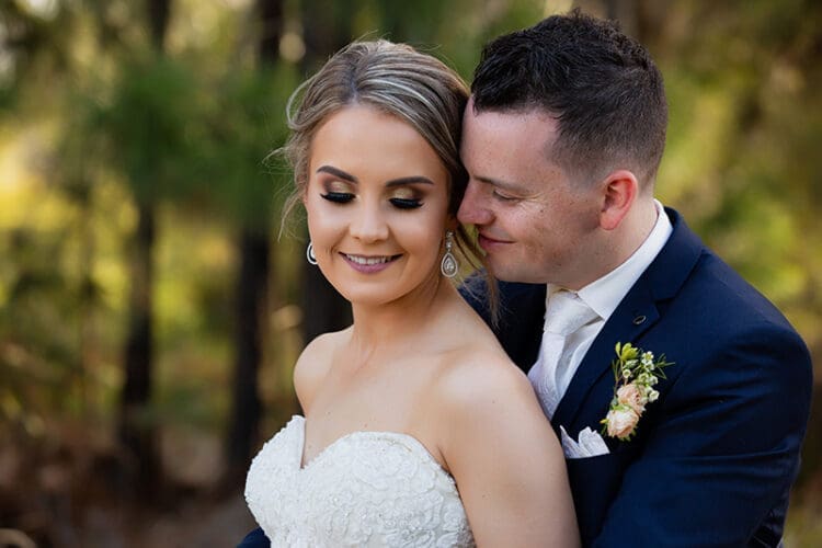 Happy couple on wedding day.