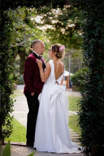 Bride and Groom on their wedding day at Fig Tree Byron Bay