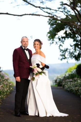 Bride and Groom on their wedding day at Fig Tree Byron Bay