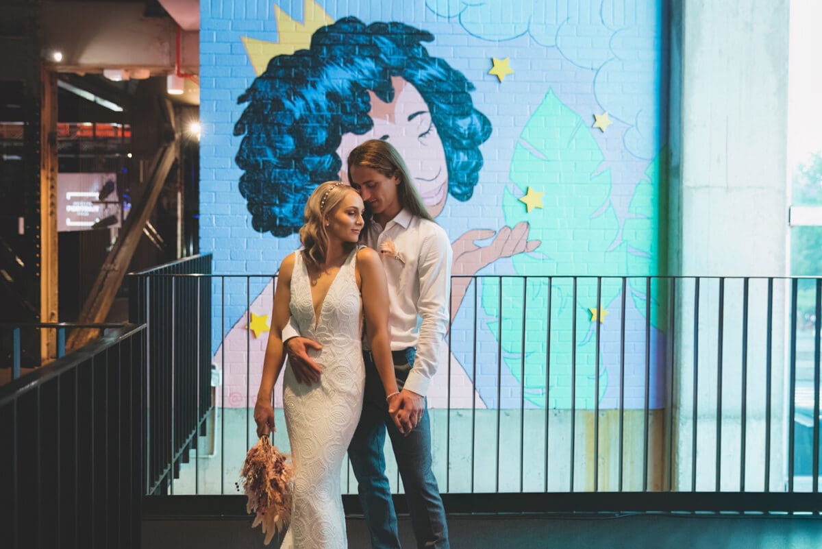Wedding photography inside the Brisbane powerhouse. Bride wearing a When Freddie met Lilly wedding dress taken by Follett Photography