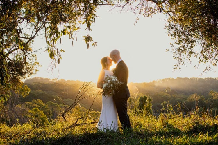 Romantic Ocean View Estates sunset portrait of the bride and groom