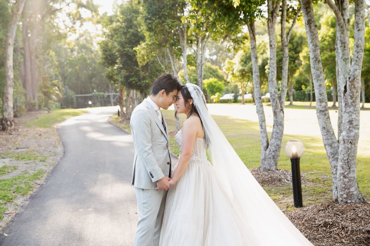 Relaxed bride and groom at Coolibah Downs wedding