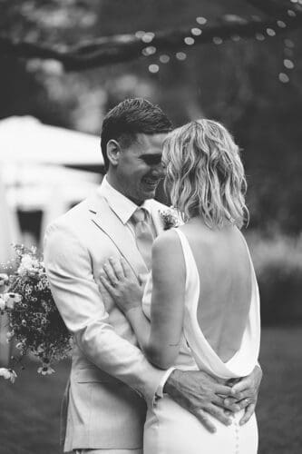 Romantic moment between bride and groom at Braeside