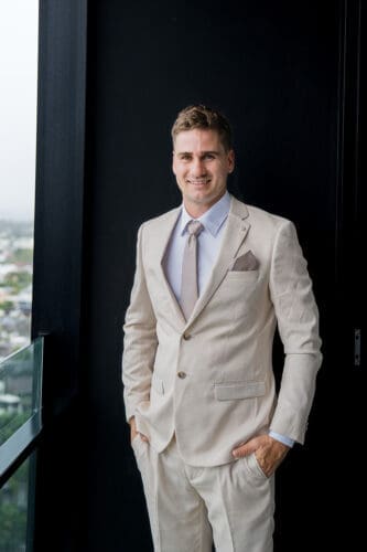 Groom is ready at The Dorsett Hotel, captured before his Gold Coast wedding