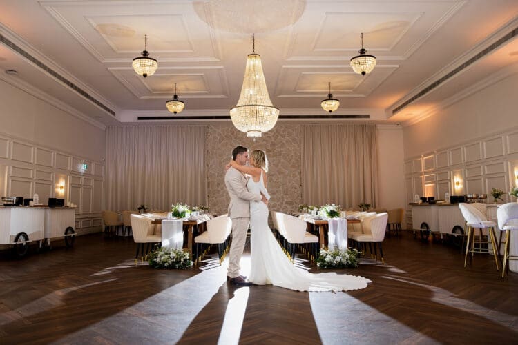 Mock first dance in the reception room at Braeside Gin House Creek Estate